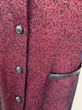 Vintage Square Neck Boucle Button Front Maxi Dress in burgundy/black- Size S